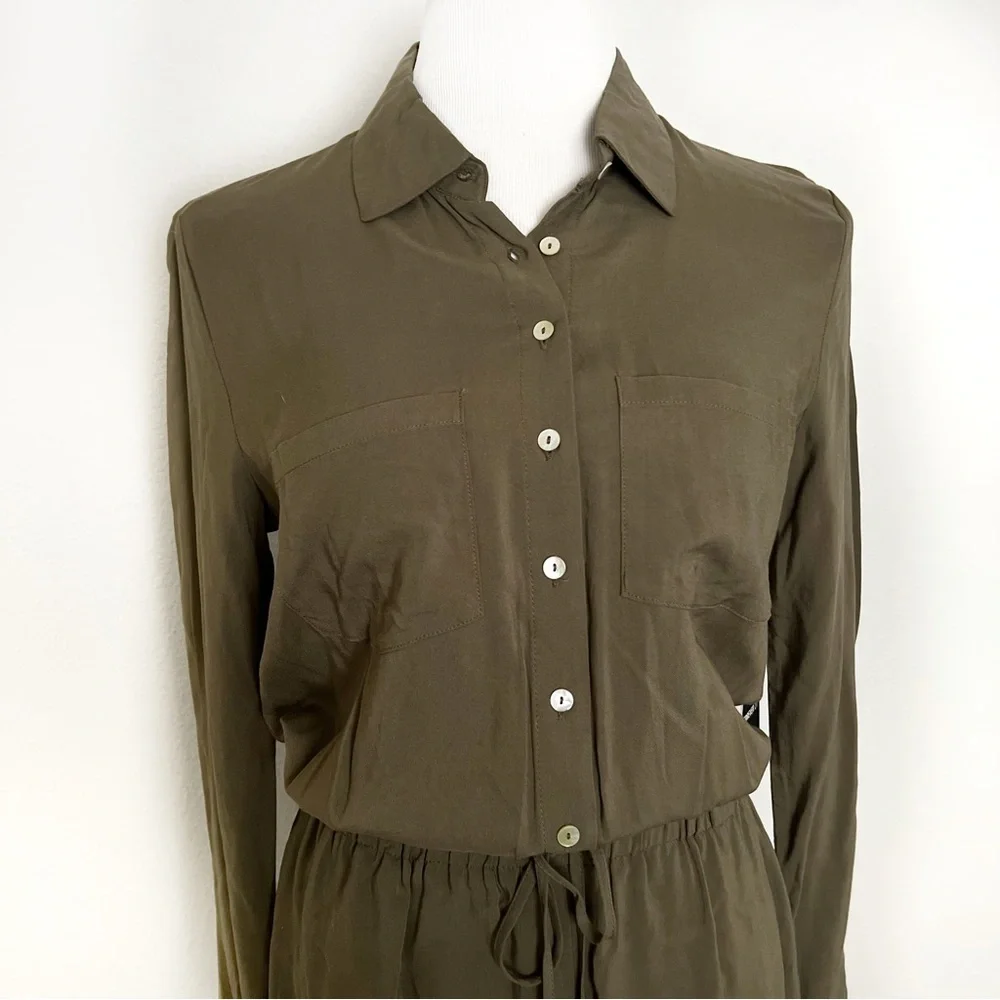 ROMPER JUMPSUIT OLIVE GREEN Forever 21 Button Long sleeve Elastic Waist Tie Siz… - Picture 3 of 15